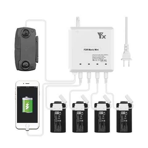 Mavic Mini Battery Charger, 6 in 1 Battery Charging Hub, 4 Batteries, 2 USB Ports - F/Stop Labs