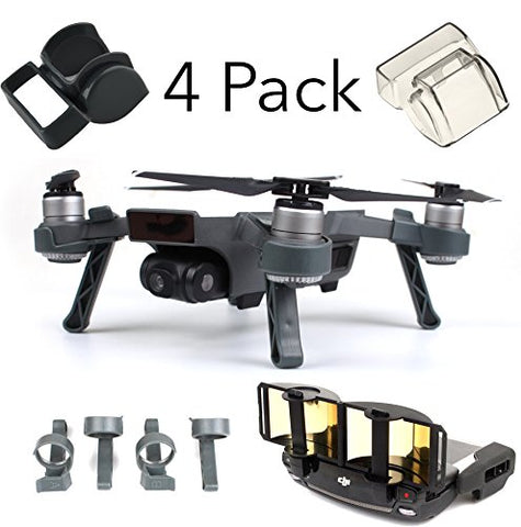DJI Spark Accessories Set Bundle Combo Lens Cap Hood Sun Shade Camera Cover Protector Landing Gear Antenna Range Booster By FSLabs (4 pack) - F/Stop Labs